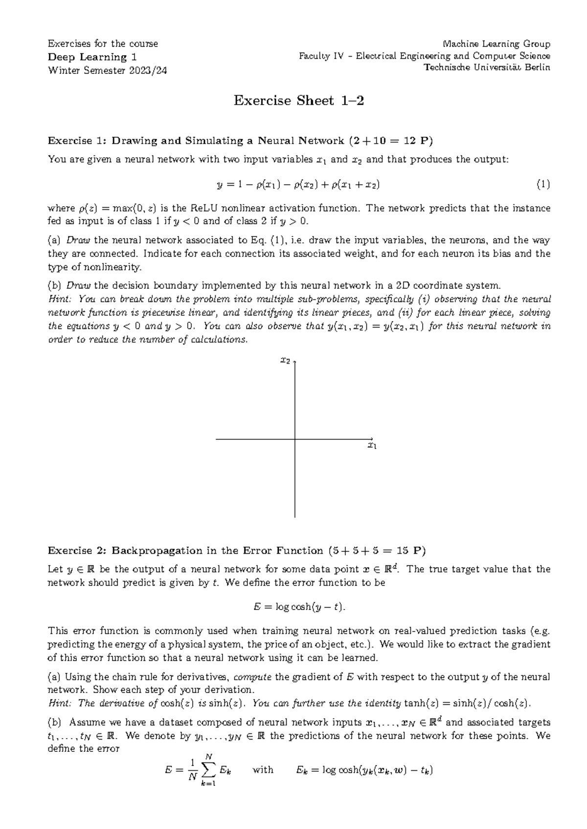 Sheet 02 - Exercises for the course Deep Learning 1 Winter Semester ...