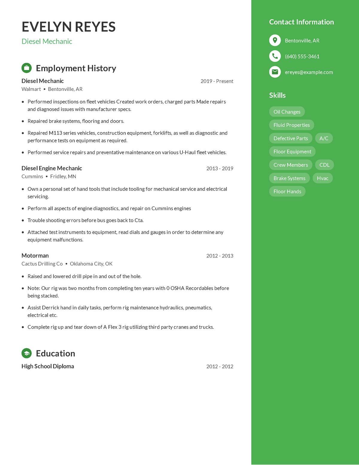 Diesel Mechanic Resume 4 EVELYN REYES Diesel Mechanic Employment   Thumb 1200 1553 