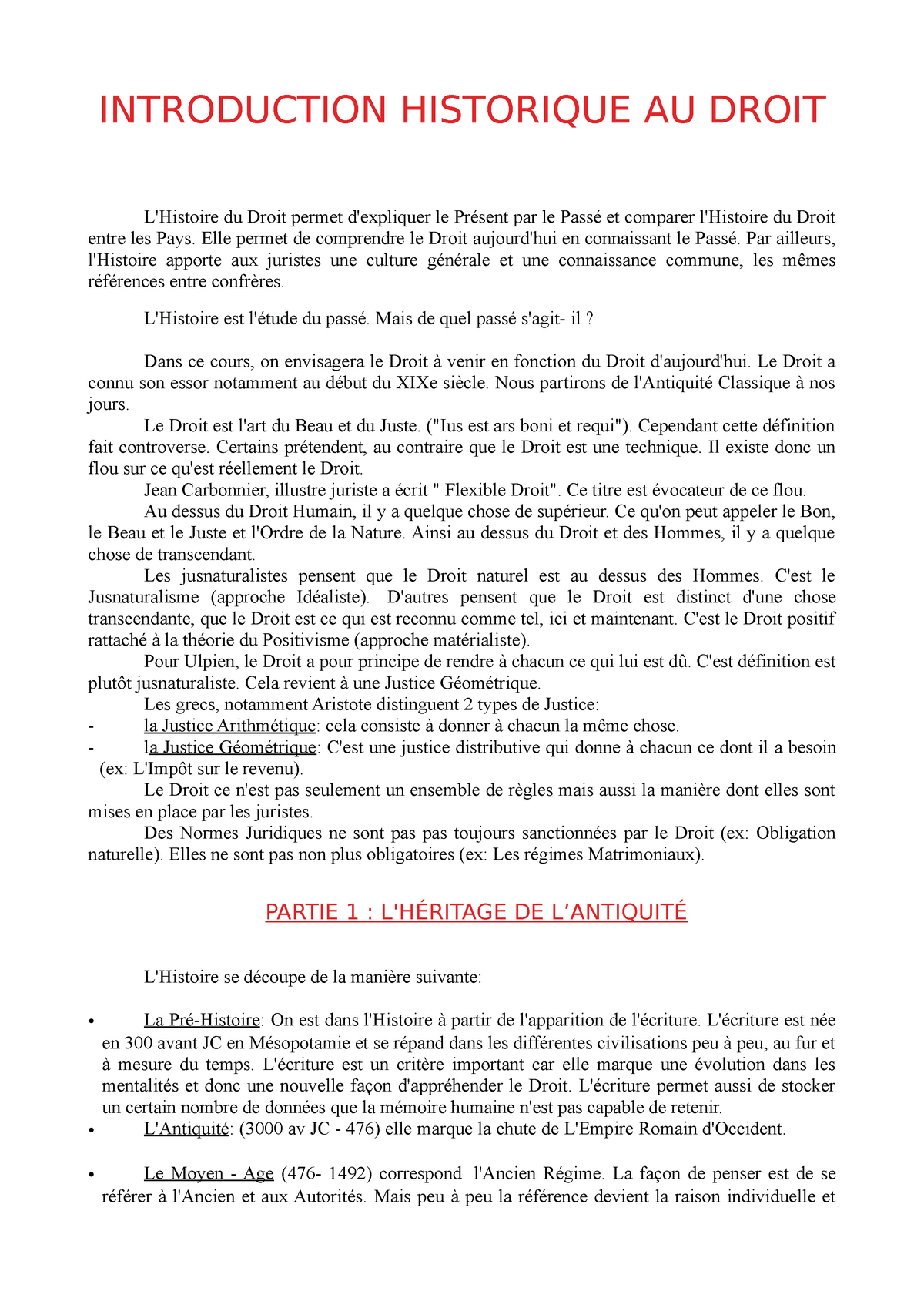 Intro Historique Au Droit - INTRODUCTION HISTORIQUE AU DROIT L'Histoire ...