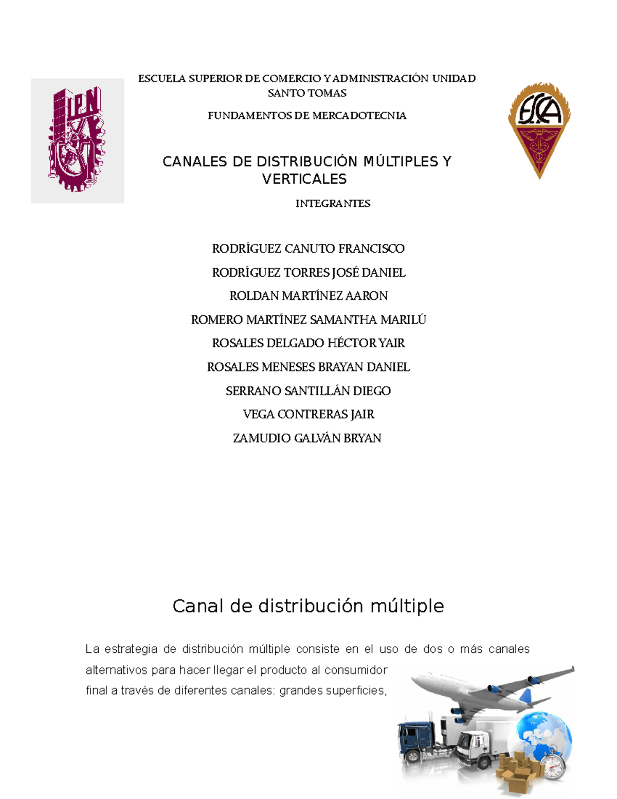 Canales DE Distribución Múltiples Y Verticales - ESCUELA SUPERIOR DE ...
