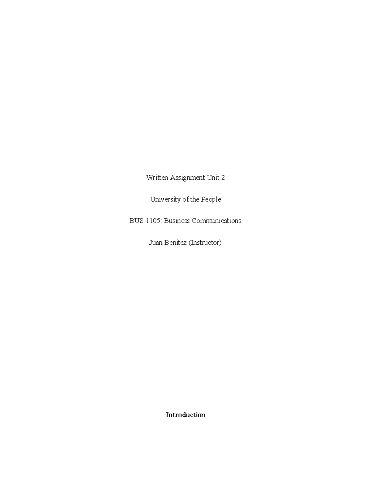 Business Communication WA2 - Written Assignment Unit 2 University of ...
