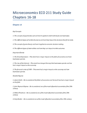 Microeconomics ECO 211 Study Guide Chapters 1-3 - Microeconomics ECO ...