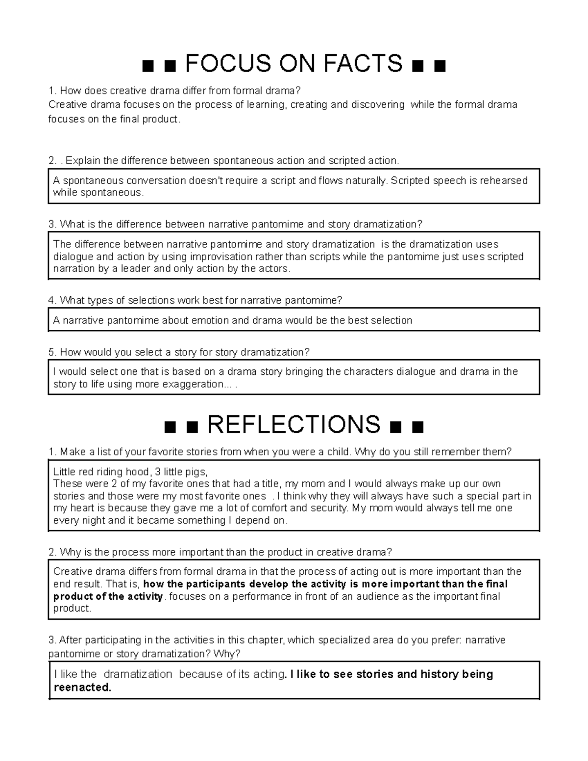 Copy of Chapter 4 Review FOCUS ON FACTS How does creative drama
