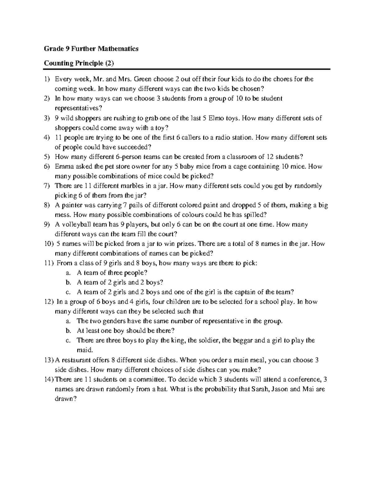 Counting Principle - nnn - Grade 9 Further Mathematics Counting ...