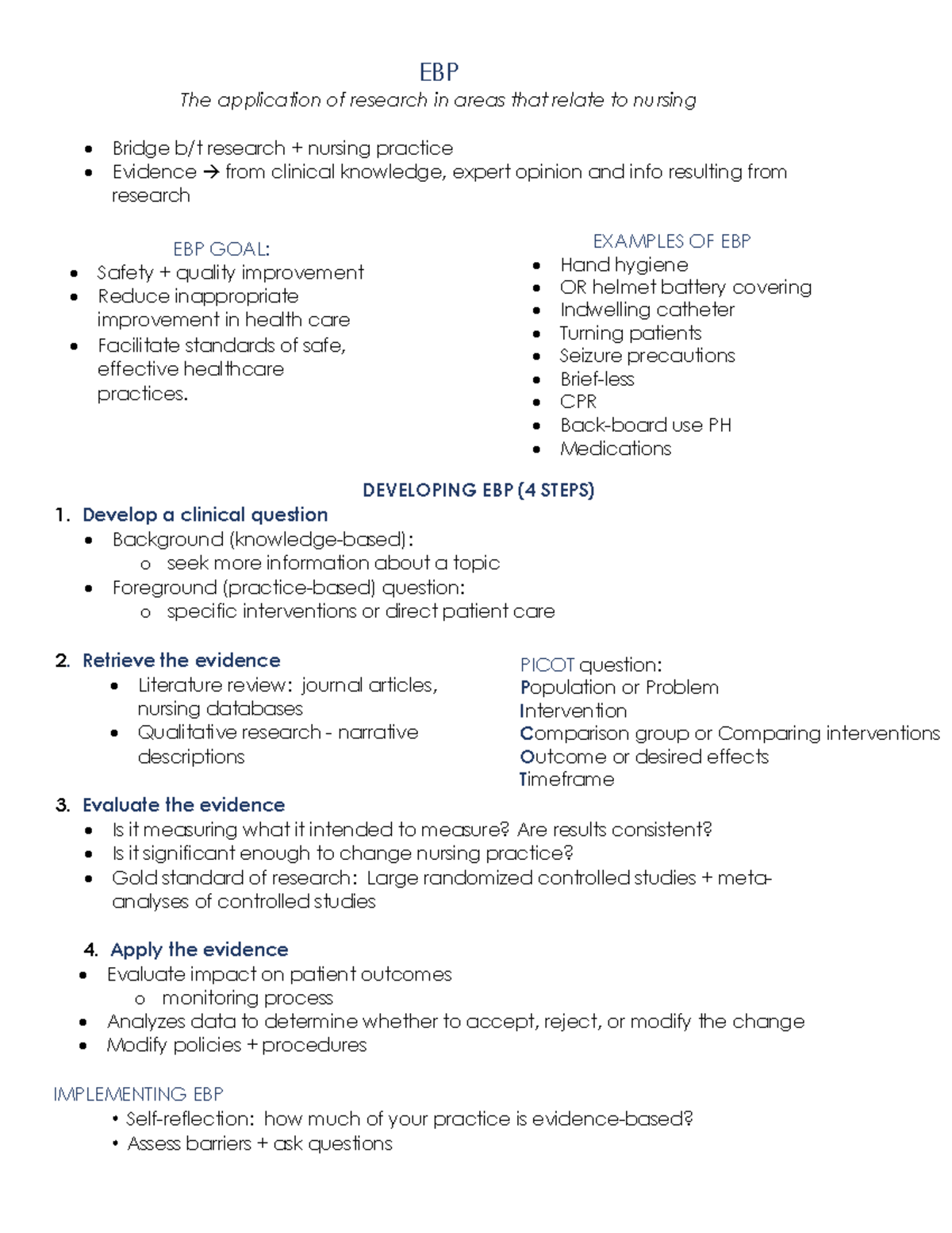 PN152 evidence based practice study guide - EBP The application of ...