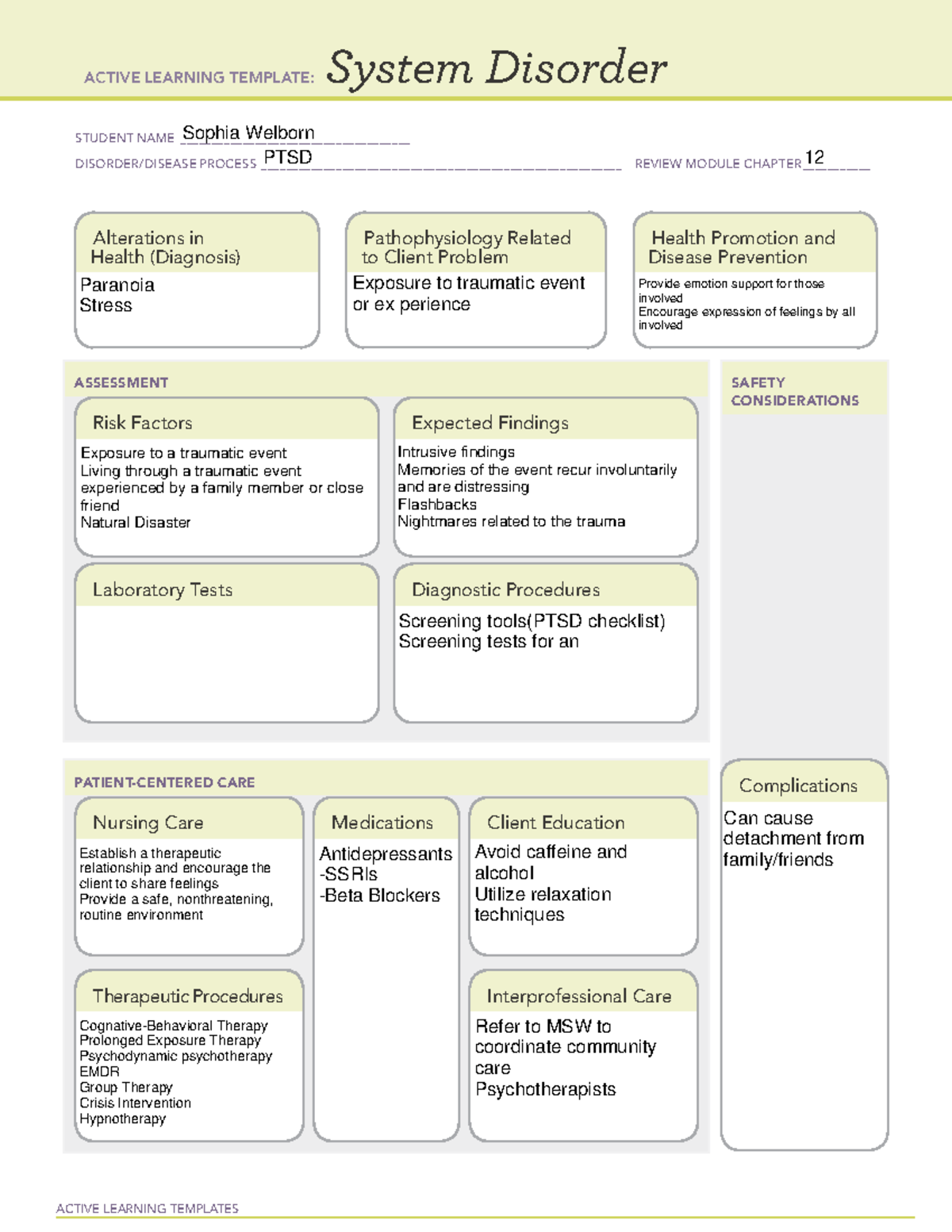 PTSD - template - ACTIVE LEARNING TEMPLATES System Disorder STUDENT ...