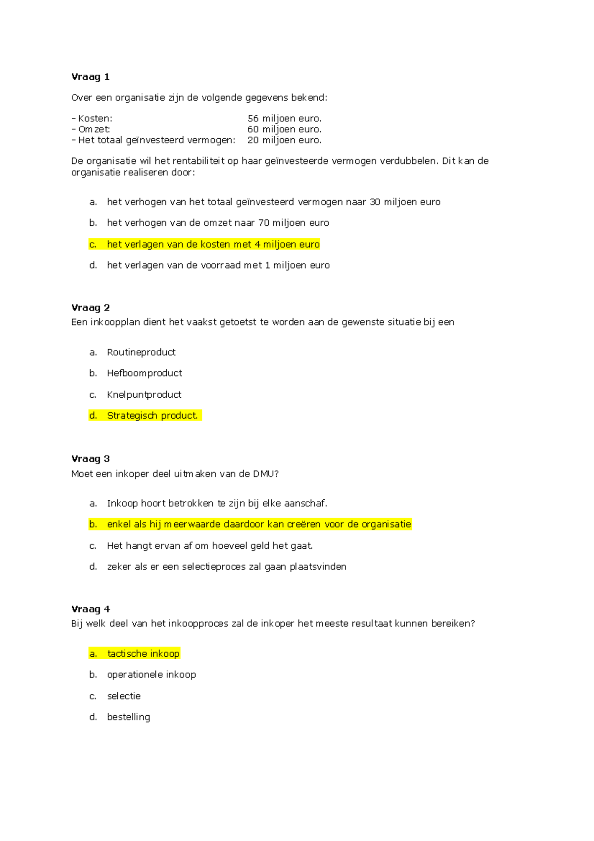 Proef/oefen Tentamen 2017, Vragen En Antwoorden - Vraag 1 Over Een ...