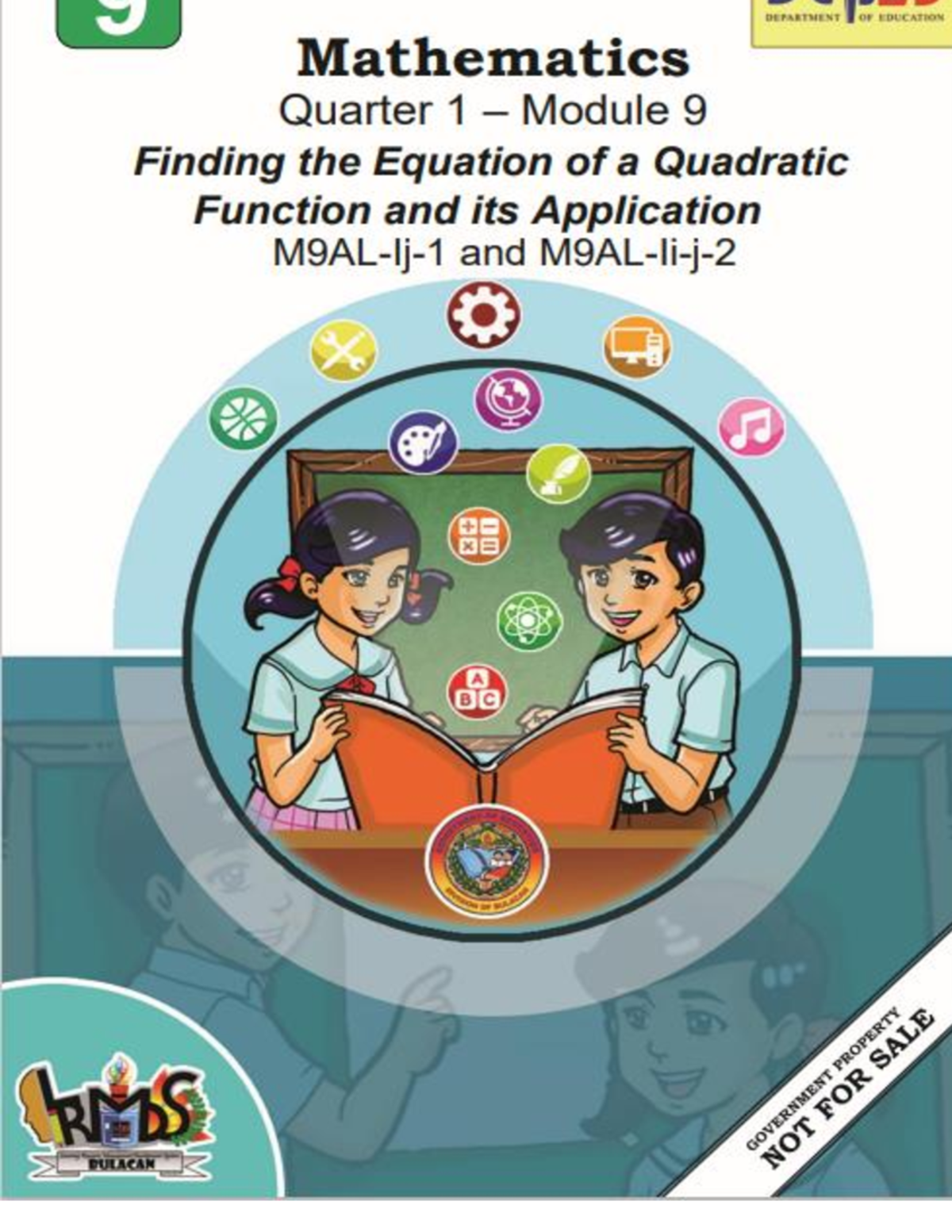 Math 9-Q1-M9-W9-Finding the Equation of a Quadratic - Matemática - Studocu