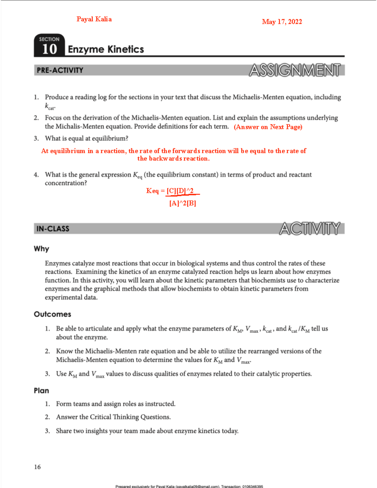 Section 10 - Biochem Exam Practice Material - Section 10 Enzyme ...