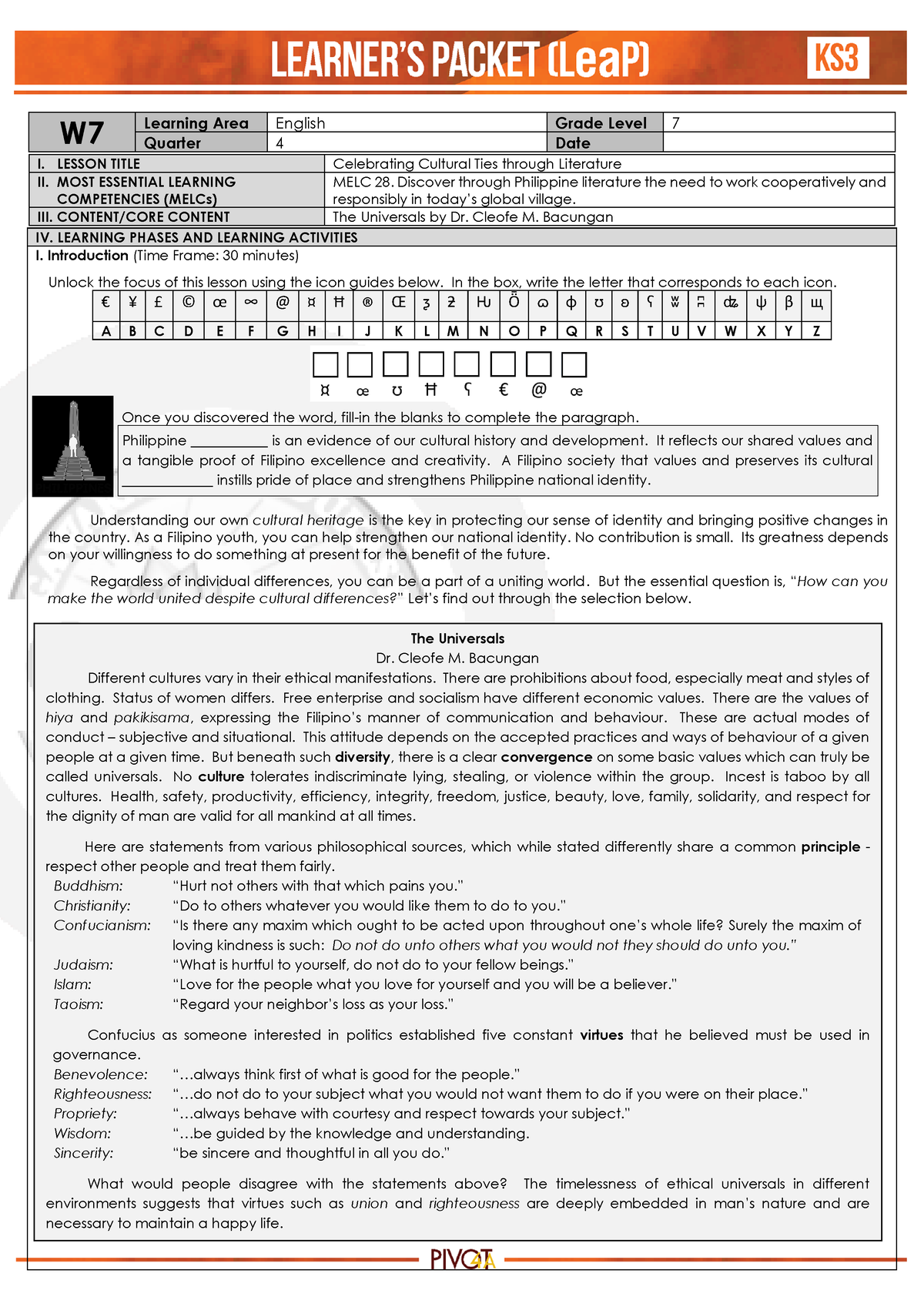 Q4 English 7 Week7 - W Learning Area English Grade Level 7 Quarter 4 ...