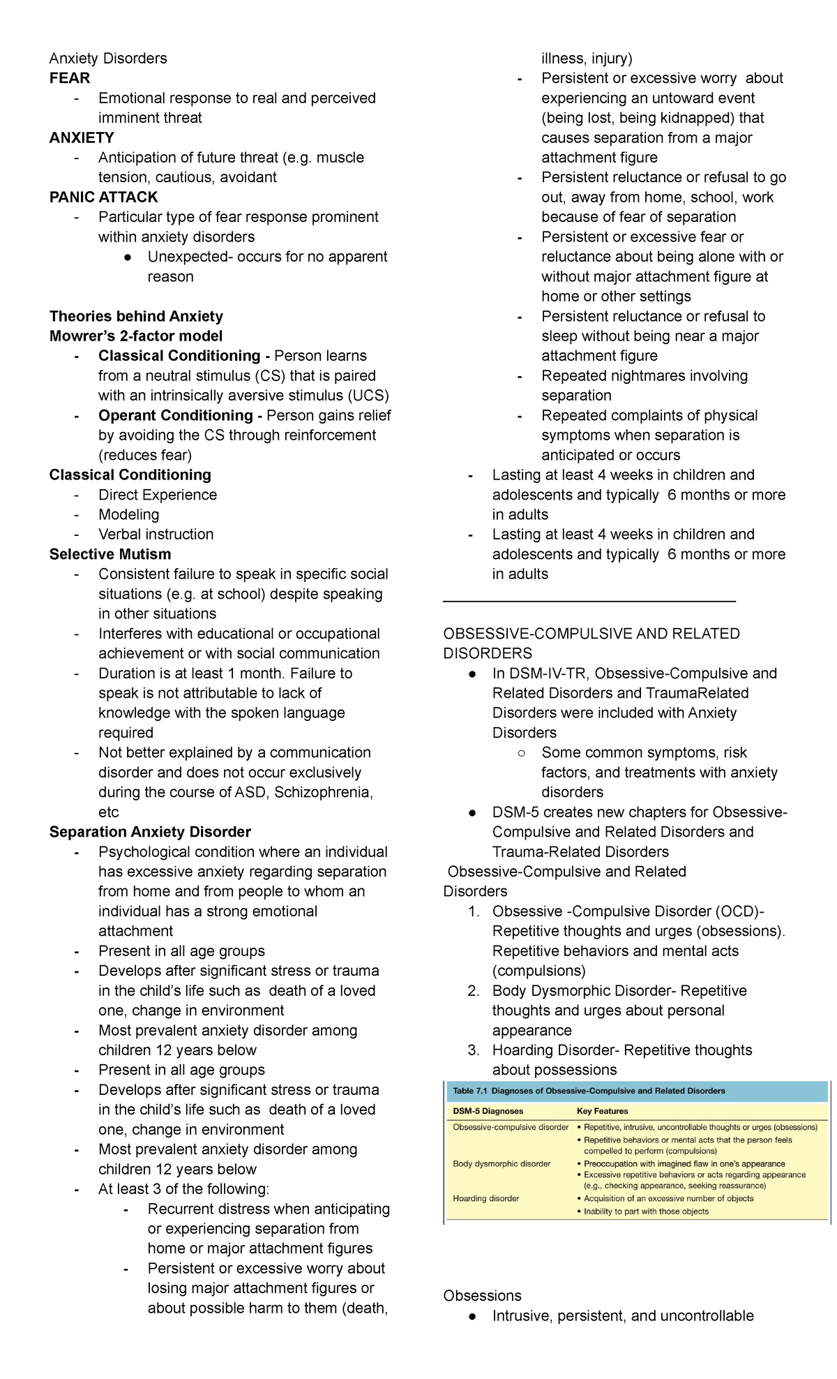 Abnormal Psychology Reviewer - Anxiety Disorders FEAR - Emotional ...