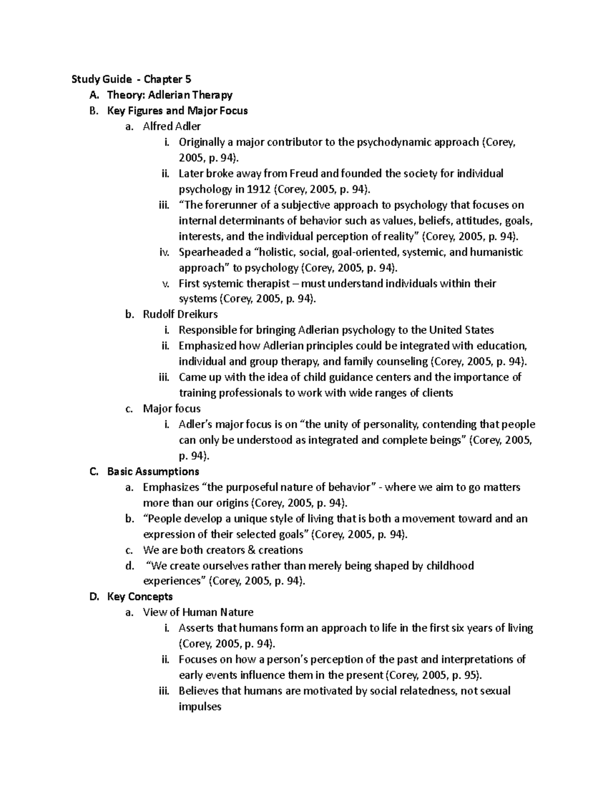 Counseling Theories CH 5 Study Guide - Study Guide - Chapter 5 A ...