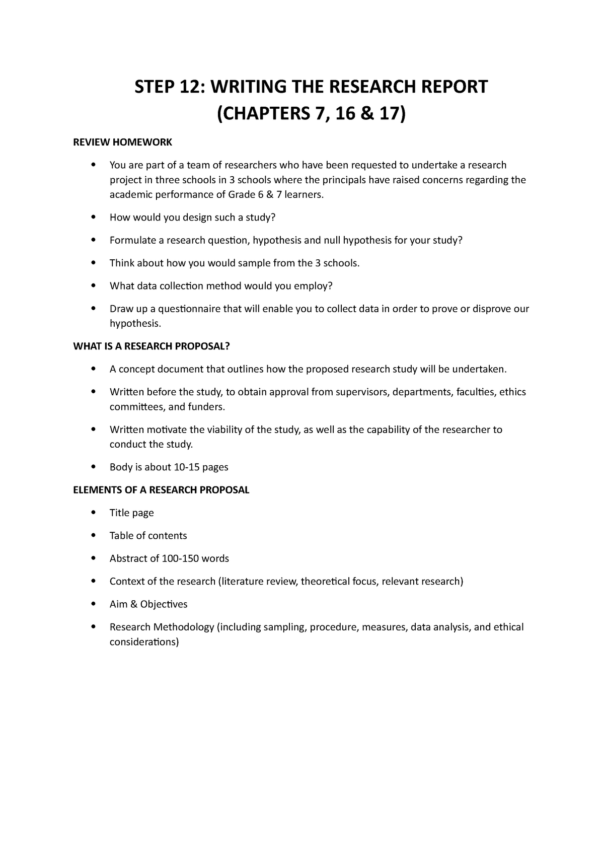 write a research report by following the writing process outlined below