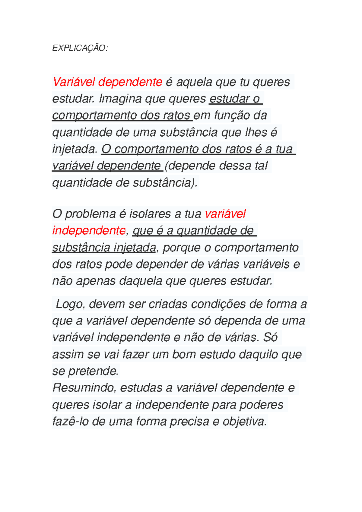 Variável Dependente E Independente doc para estudar - EXPLICAÇÃO ...
