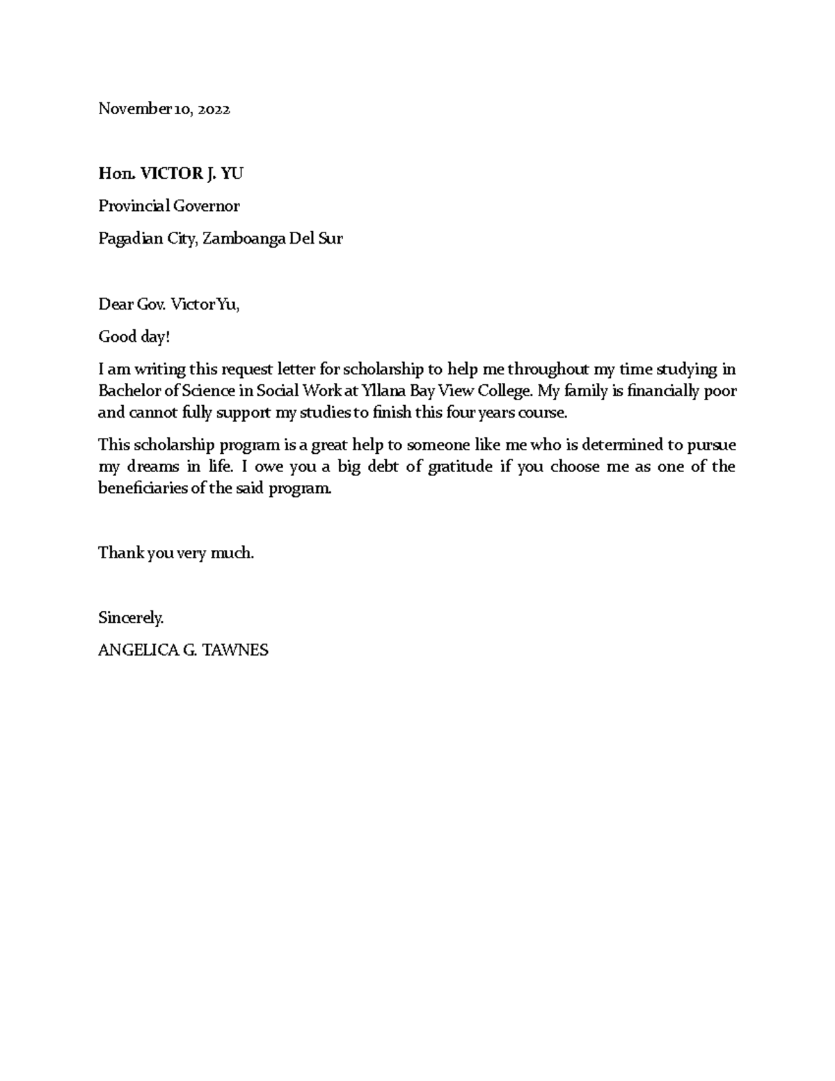 Indhae Request Letter - November 10, 2022 Hon. VICTOR J. YU Provincial ...