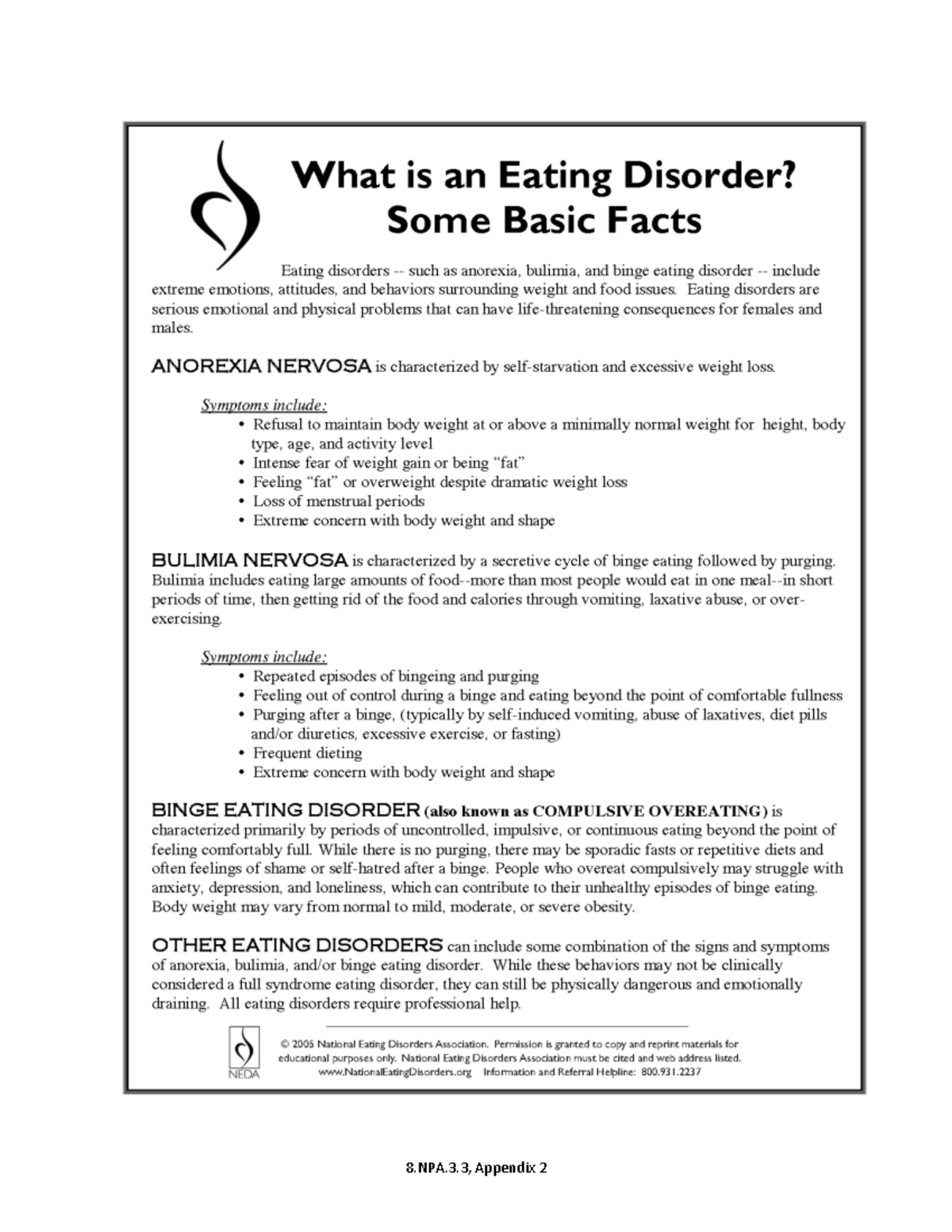 Basic Facts On Eating Disorders And What Should I Say 8 NPA 8 NPA 3