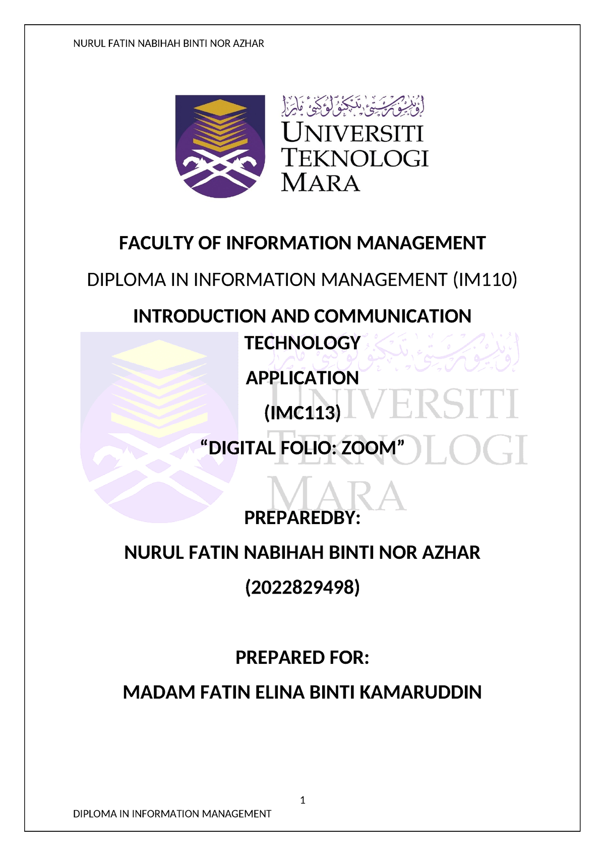 computing and mathematical cdim110 - FACULTY OF INFORMATION MANAGEMENT ...