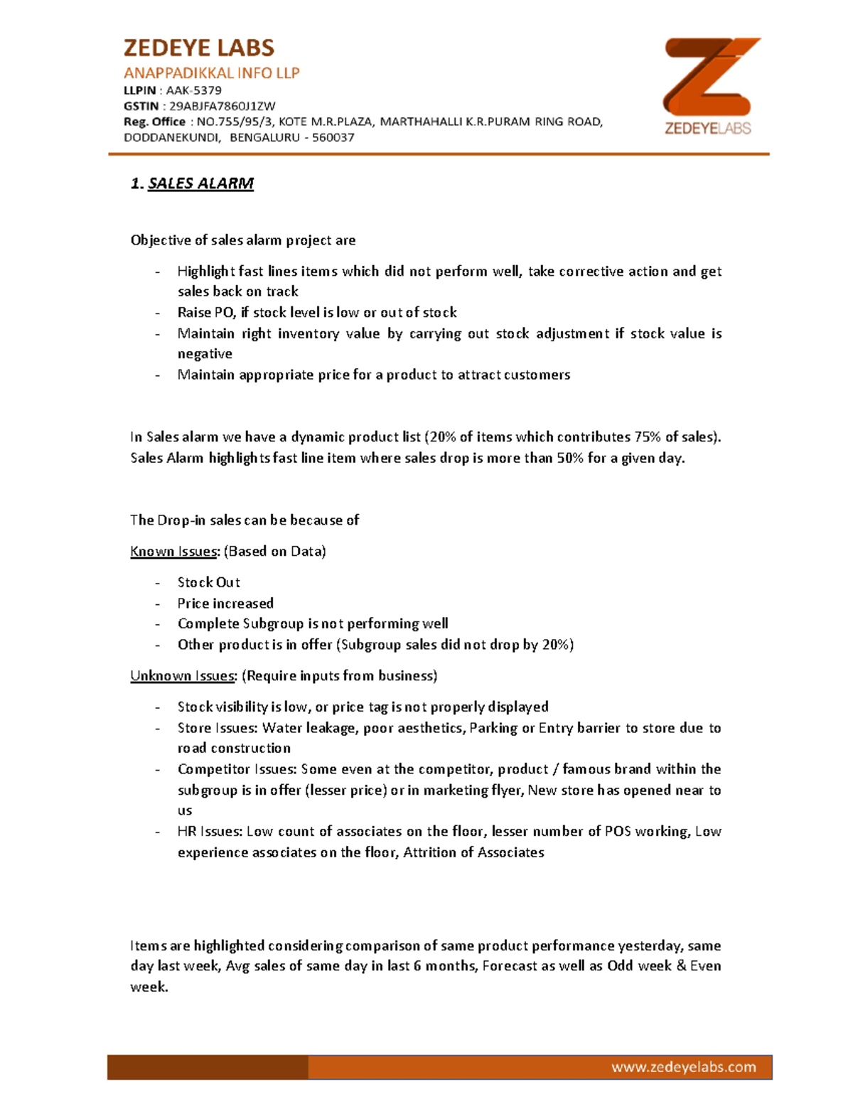 Project Training Document - 1. SALES ALARM Objective of sales alarm ...