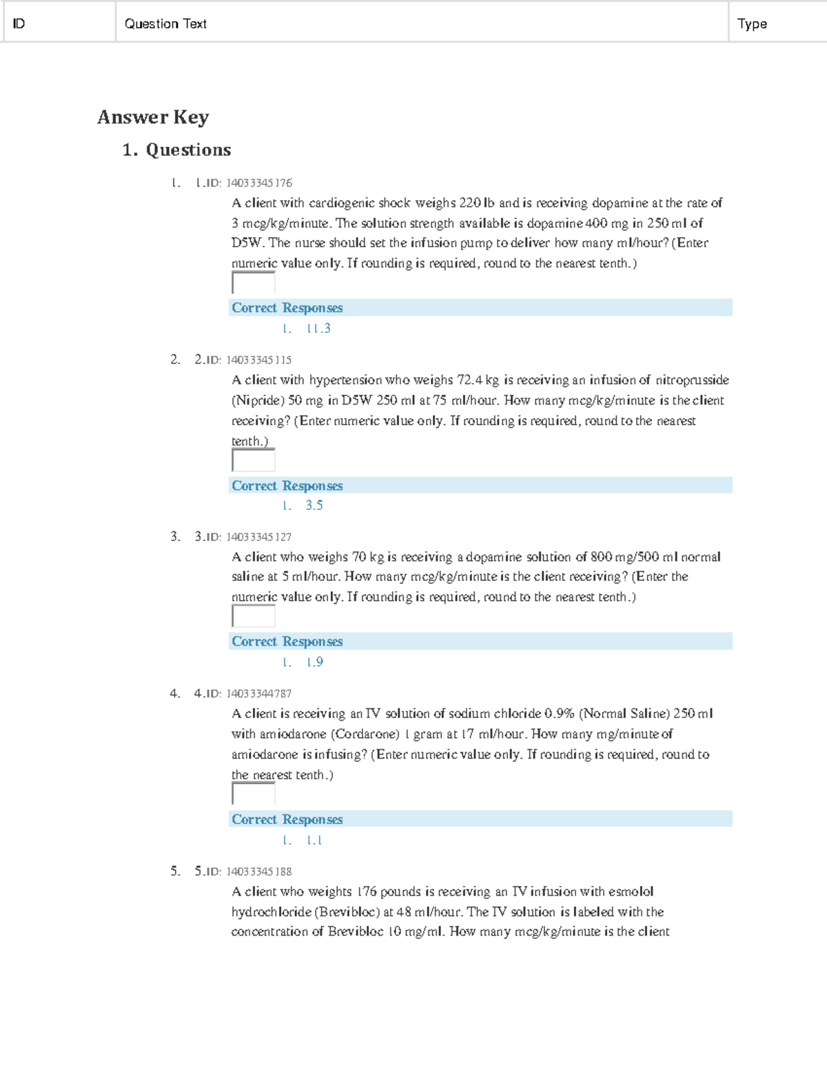 HESI Dosage Calc Practice Exam-1 - Answer Key 1. Questions 1. 1: ...