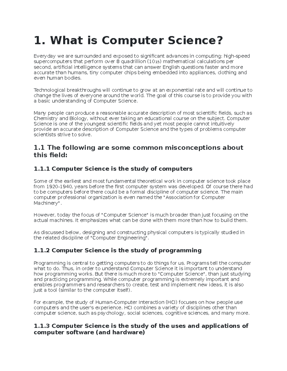 MOD - MOD for COMPT SCI 100 - 1. What is Computer Science? Everyday we ...