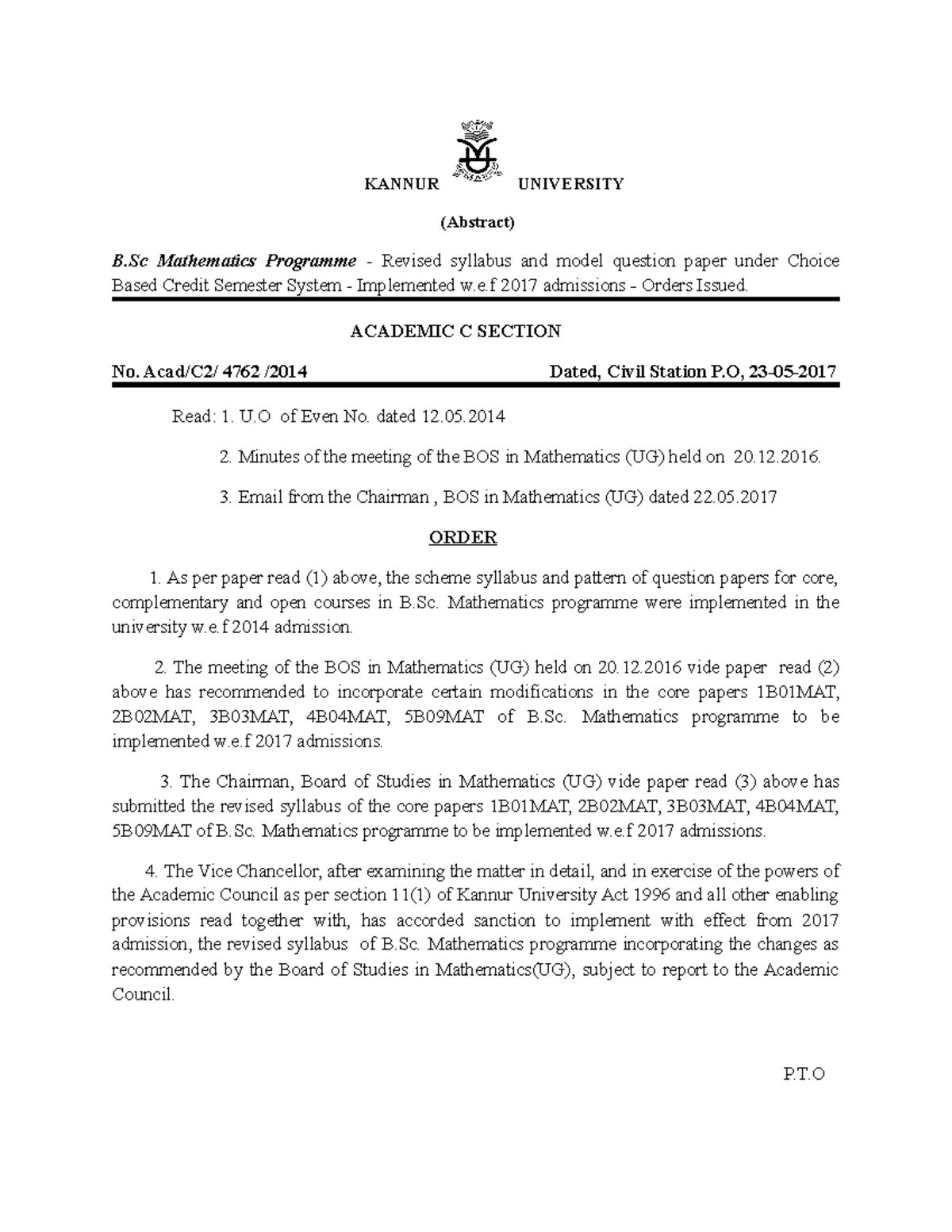 Maths B Study material KANNUR UNIVERSITY (Abstract) B Mathematics