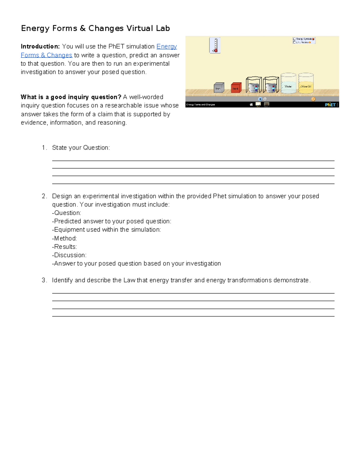 Energy Forms and Change Year 8 Simulation - Energy Forms & Changes ...