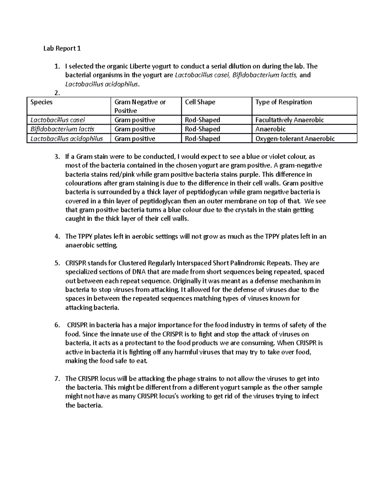 Lab Report 1 - The bacterial organisms in the yogurt are Lactobacillus ...