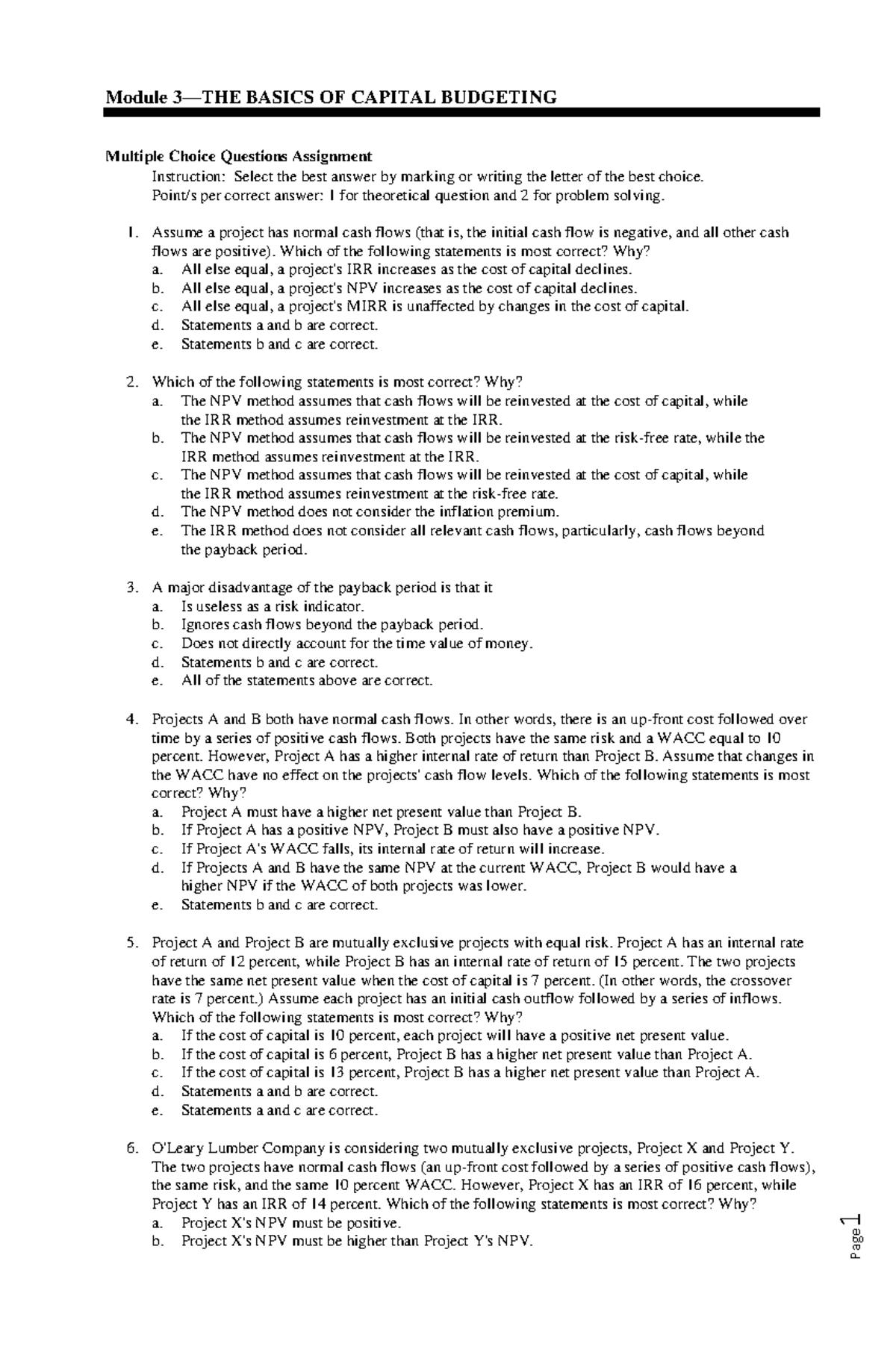 Basics of Capital Budgeting - practice- 1 Module 3—THE BASICS OF ...