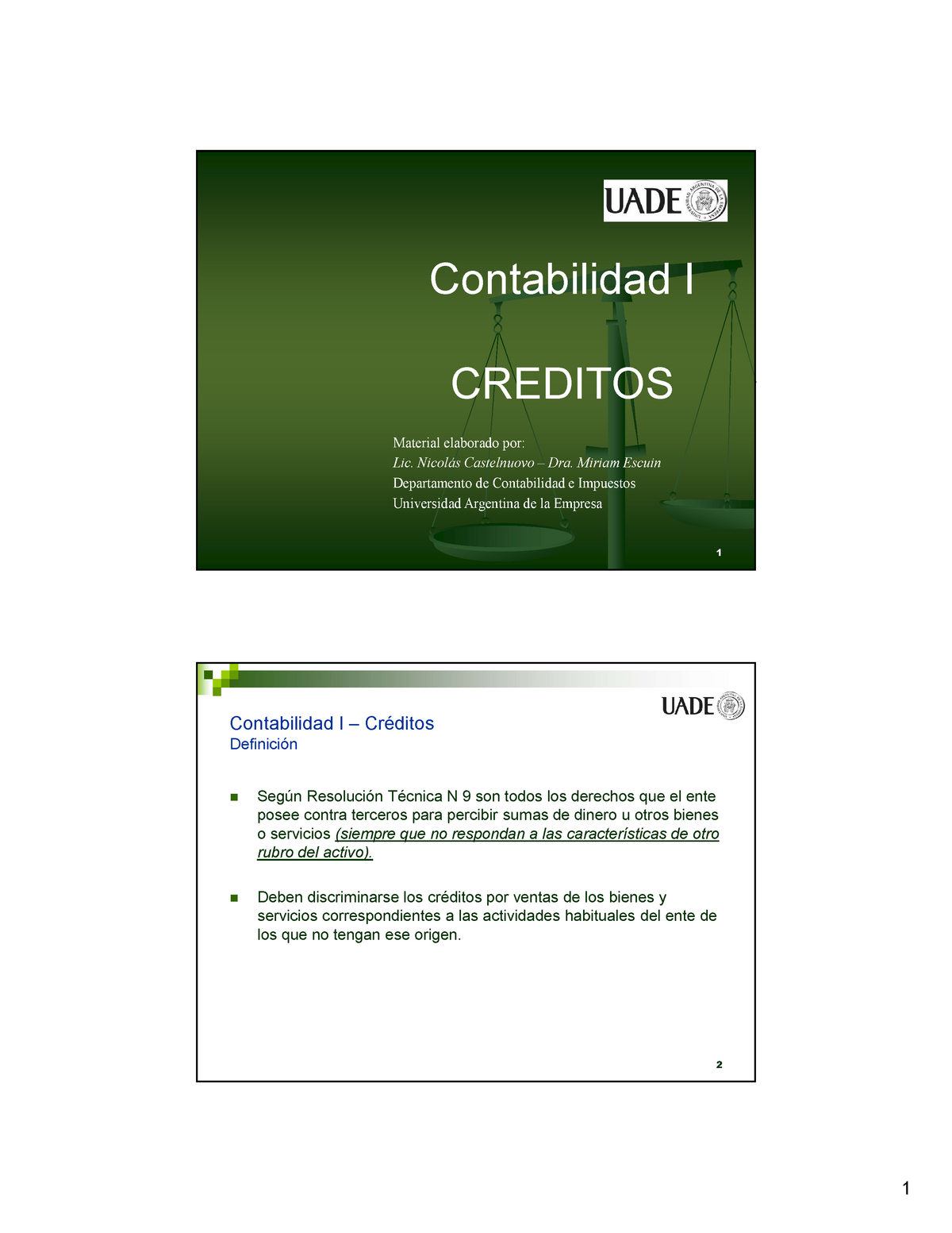 Créditos Contabilidad I 1 Contabilidad I Creditos Material Elaborado Por Lic Nicolás 6353