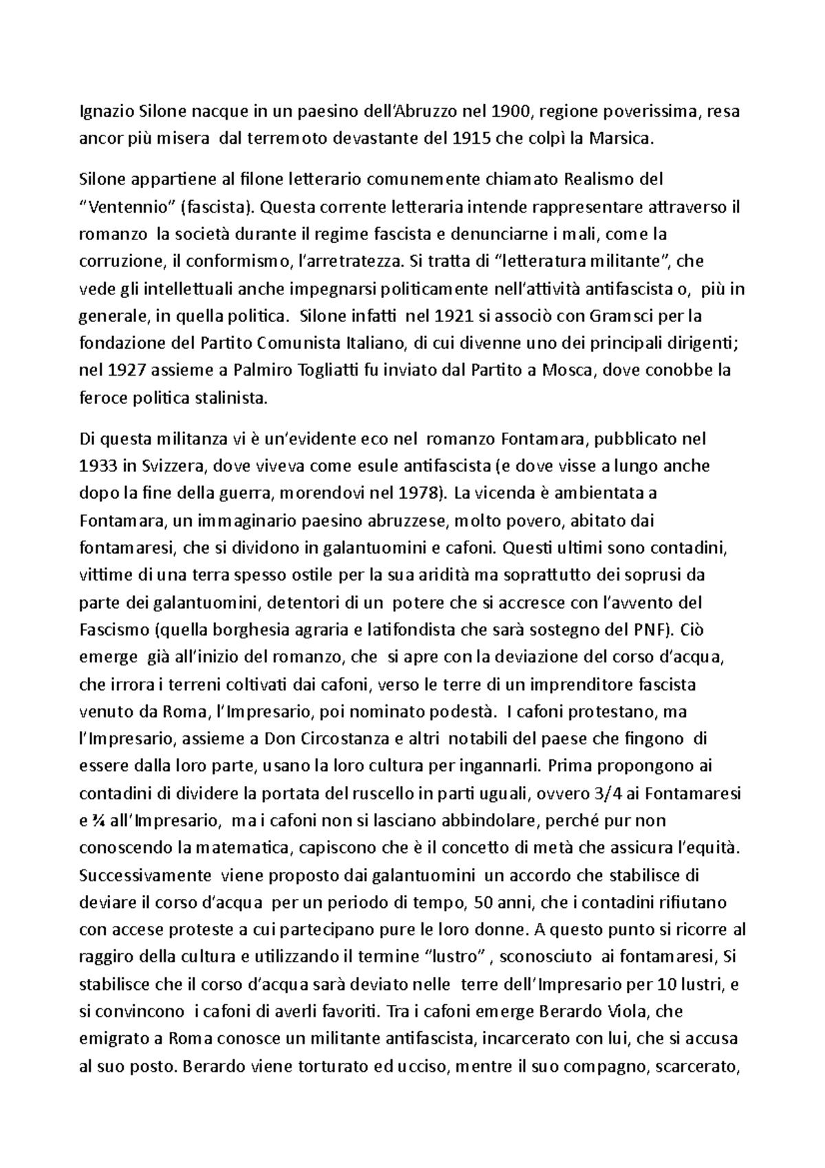 Silone e Fontamara - Neorealismo italiano - Ignazio Silone nacque in un ...