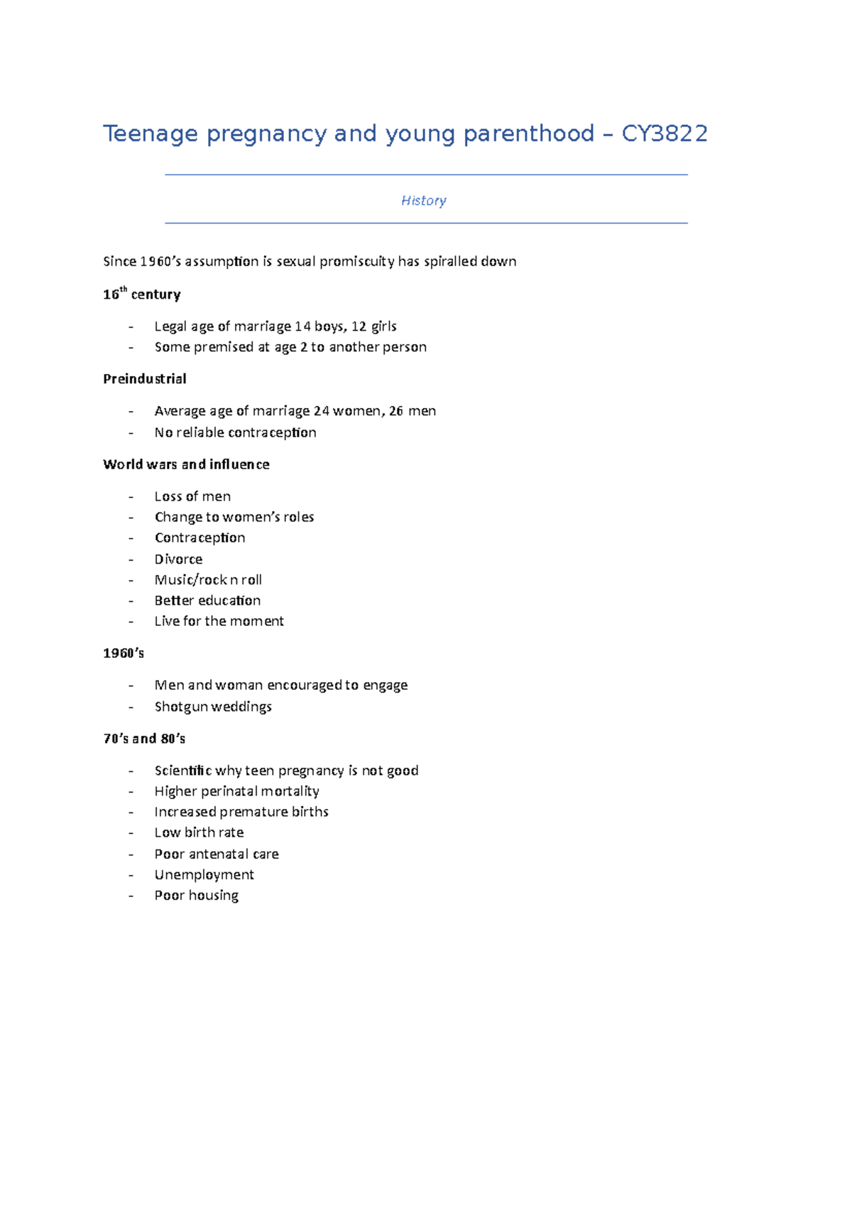 Notes Teenage pregnancy and young parenthood - Teenage pregnancy and ...