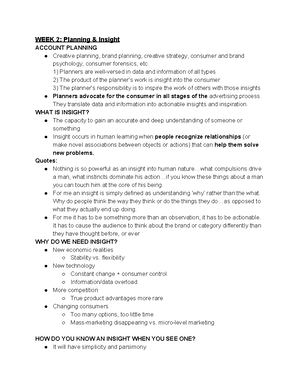 Adv 284 - Quiz 1 - For Quiz 1 - Kocek Account Planners: “voice Of The 