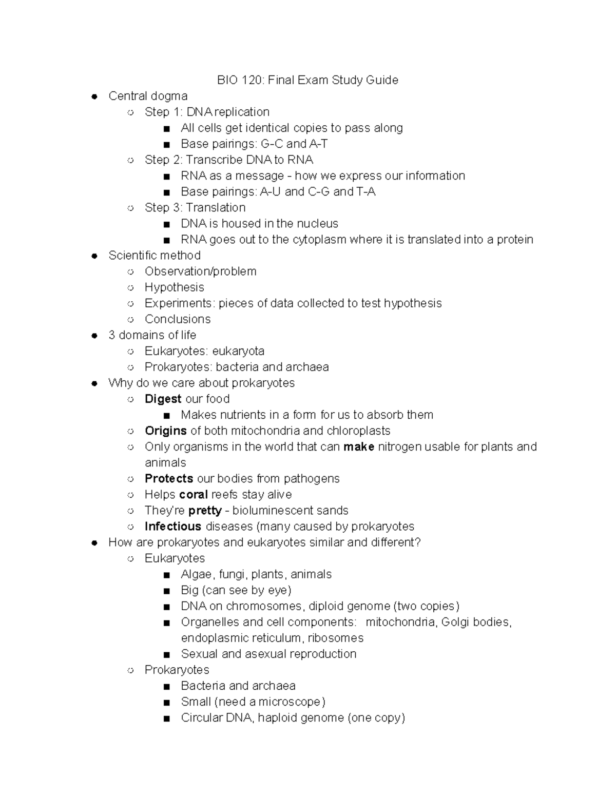 BIO 120 Final Exam Study Guide BIO 120 Final Exam Study Guide