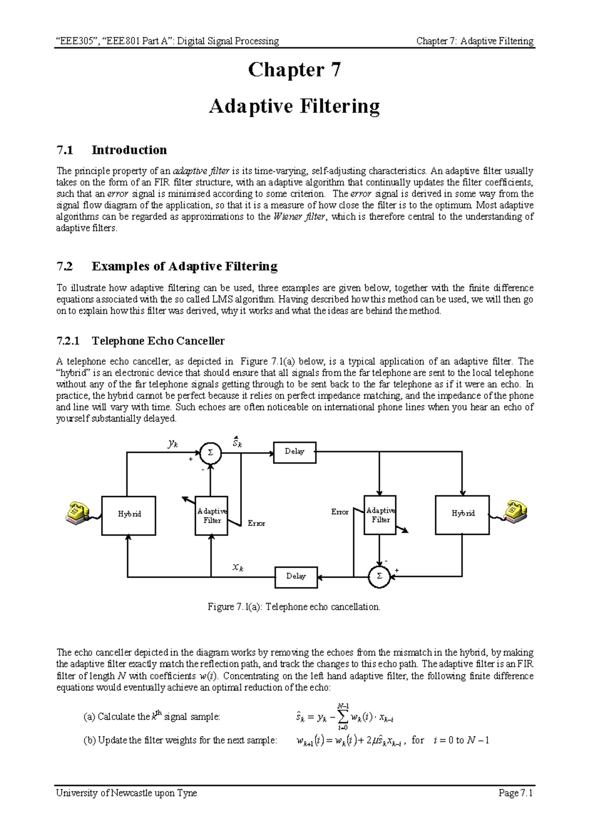 Chapter 7 - Chapter 7 Adaptive Filtering 7 Introduction The principle ...