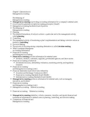 Chapter 2 Basic Managerial Accounting Concepts - Cost is the amount of ...