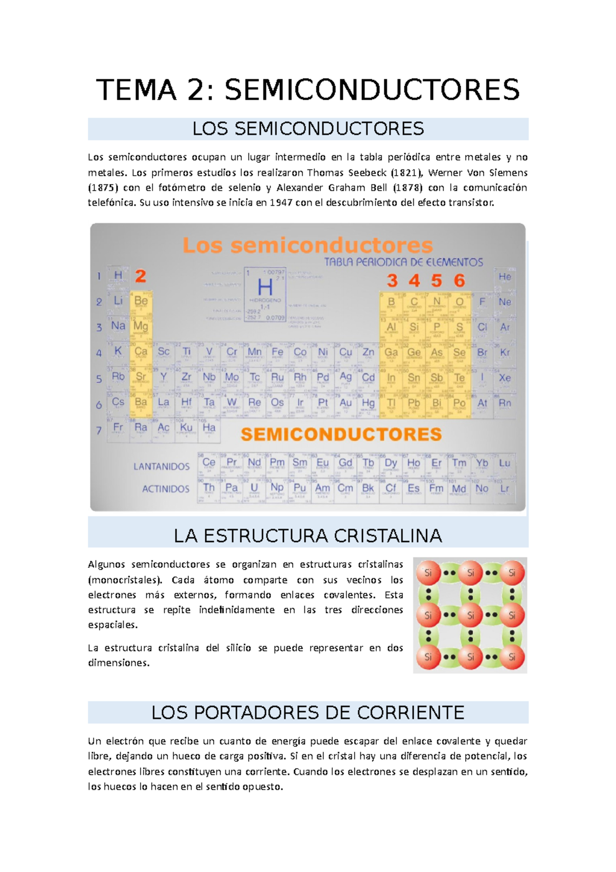 TEMA 2 - Semiconductores - TEMA 2: SEMICONDUCTORES LOS SEMICONDUCTORES ...