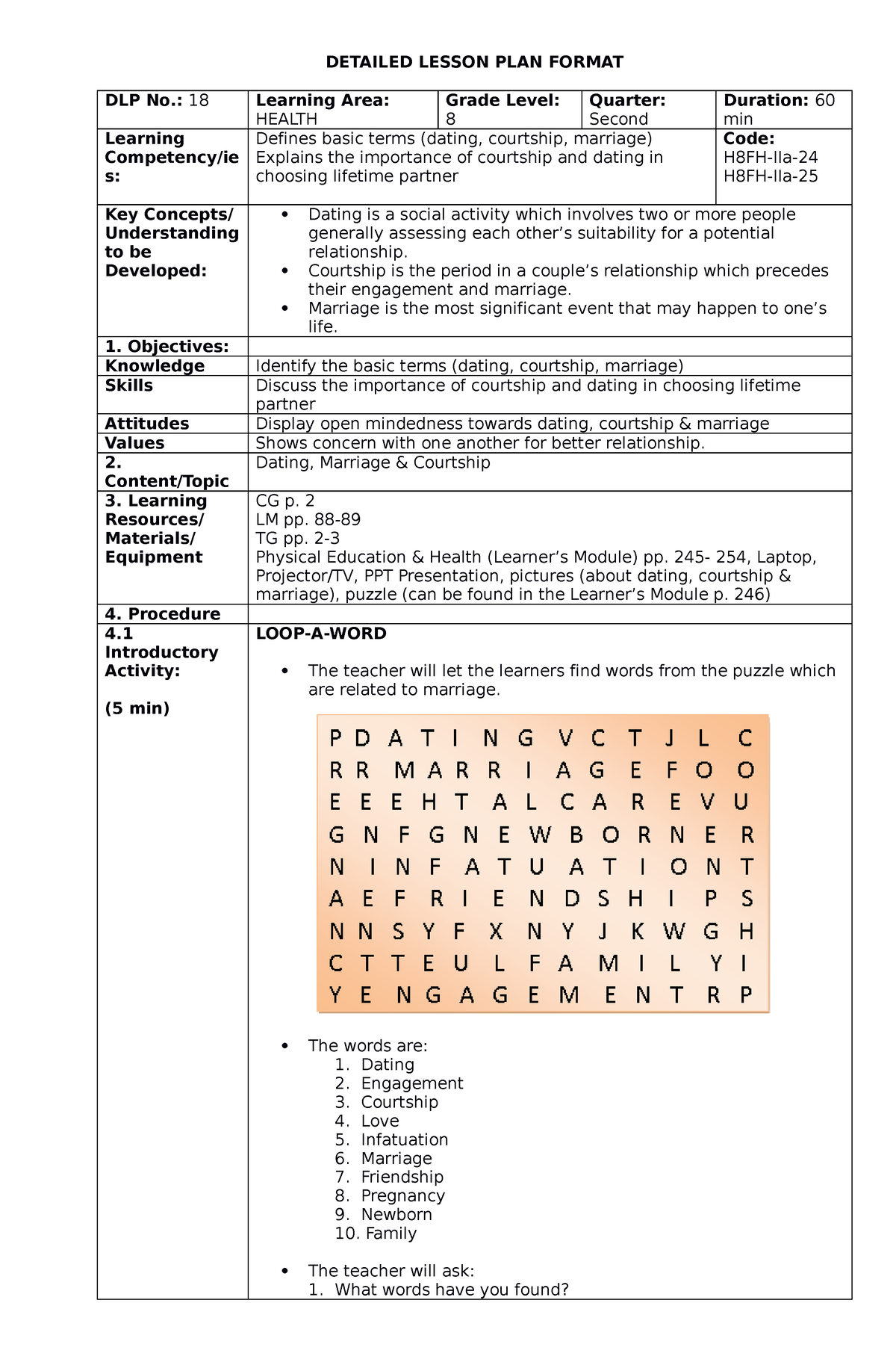 Health 18 - DLP MAPEH 7 - DETAILED LESSON PLAN FORMAT DLP No.: 18 ...