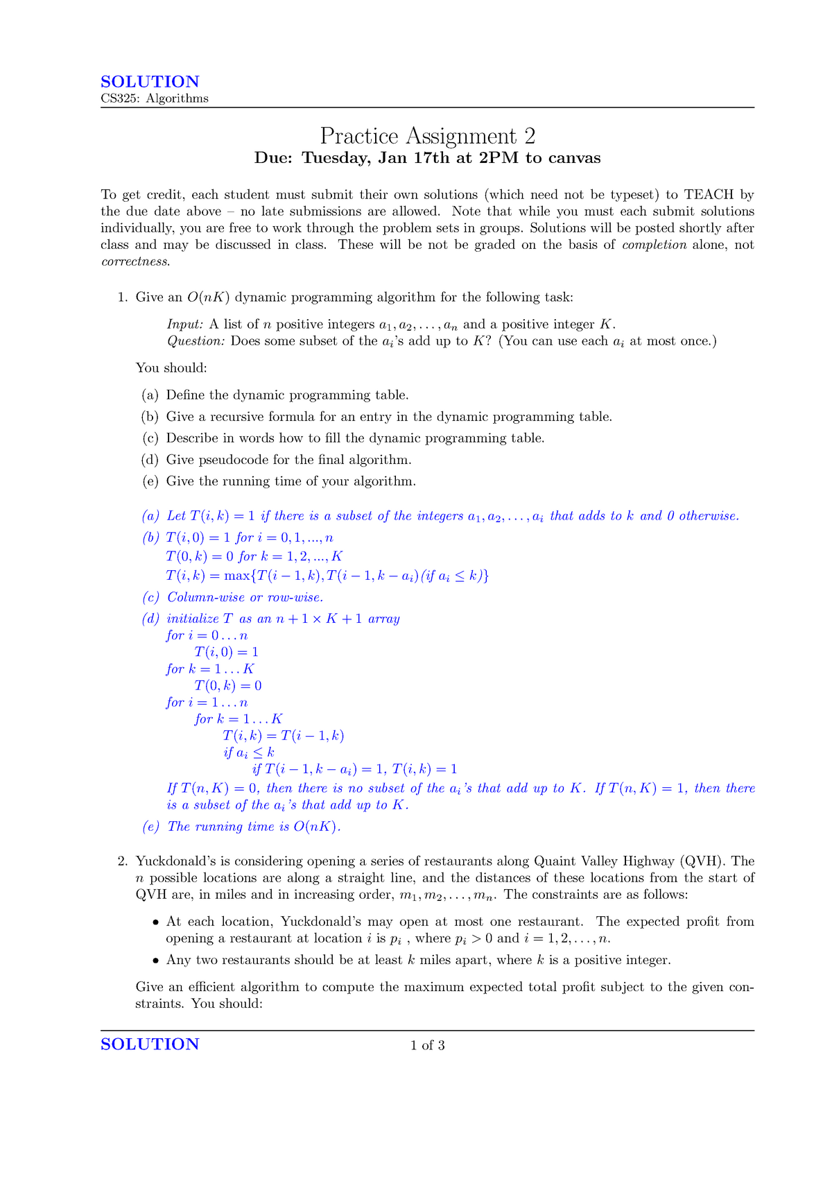 Homework 2 Solution - SOLUTION CS325: Algorithms Practice Assignment 2 ...