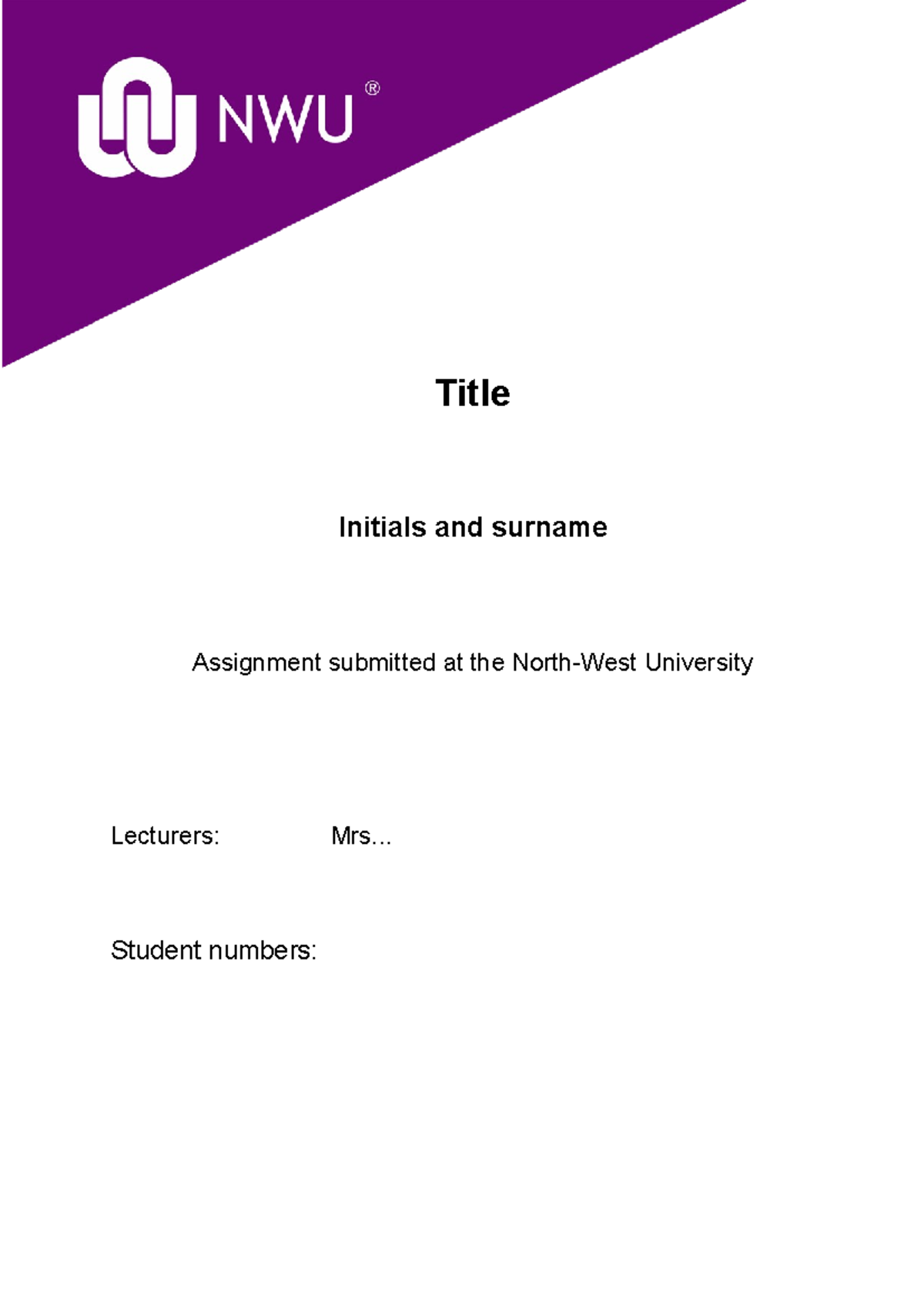 WVNS221 - Assignment Template - Title Initials and surname Assignment ...