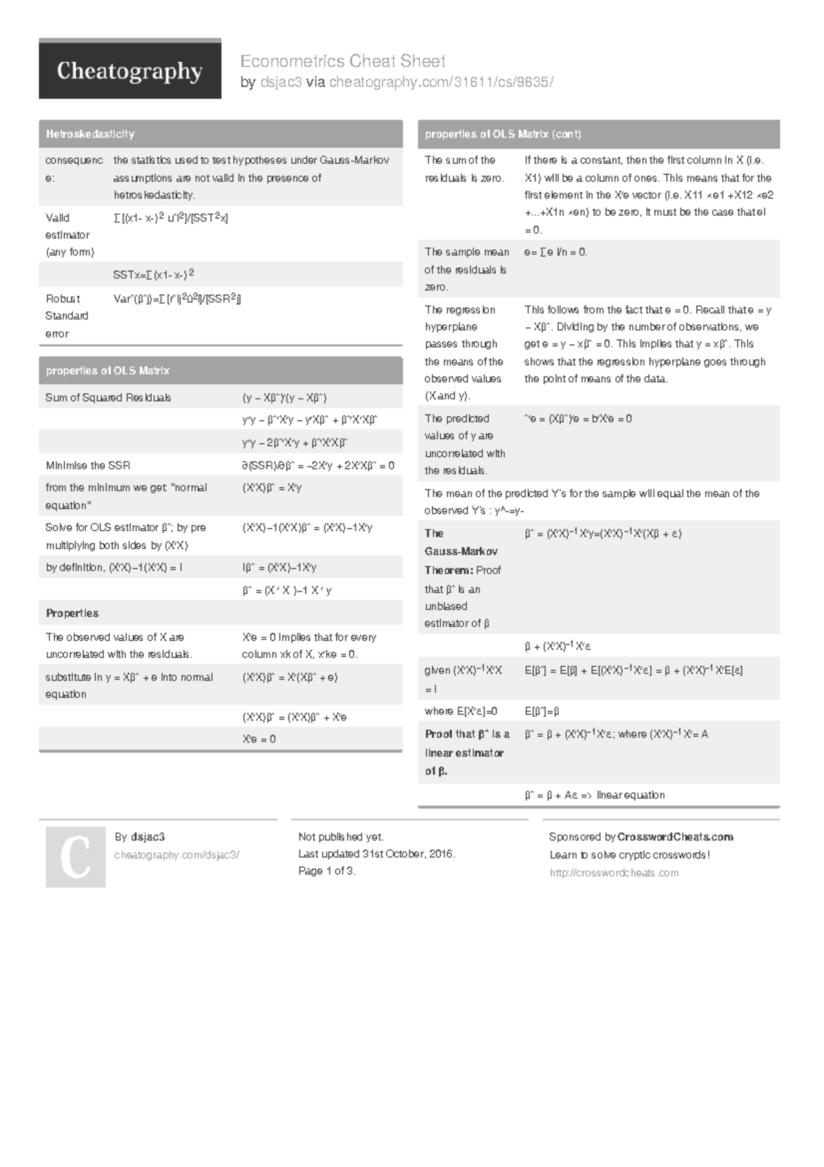 Dsjac 3 econometrics - Econometrics Cheat Sheet by dsjac3 via ...