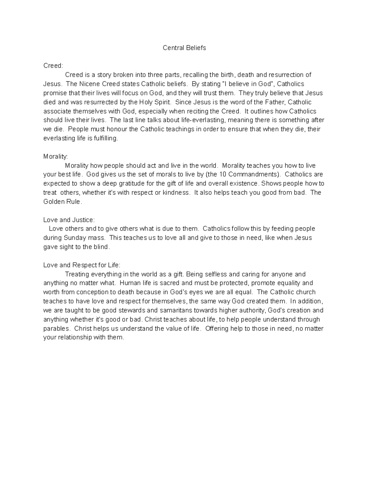 1. Central Beliefs - Notes - Central Beliefs Creed: Creed is a story ...