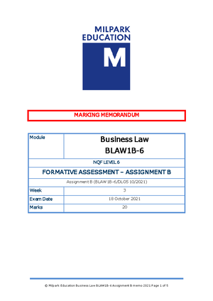 Z Assignment 2 OMAN02-6 S2 05 09 2023 BBA Memo - © Milpark Education ...