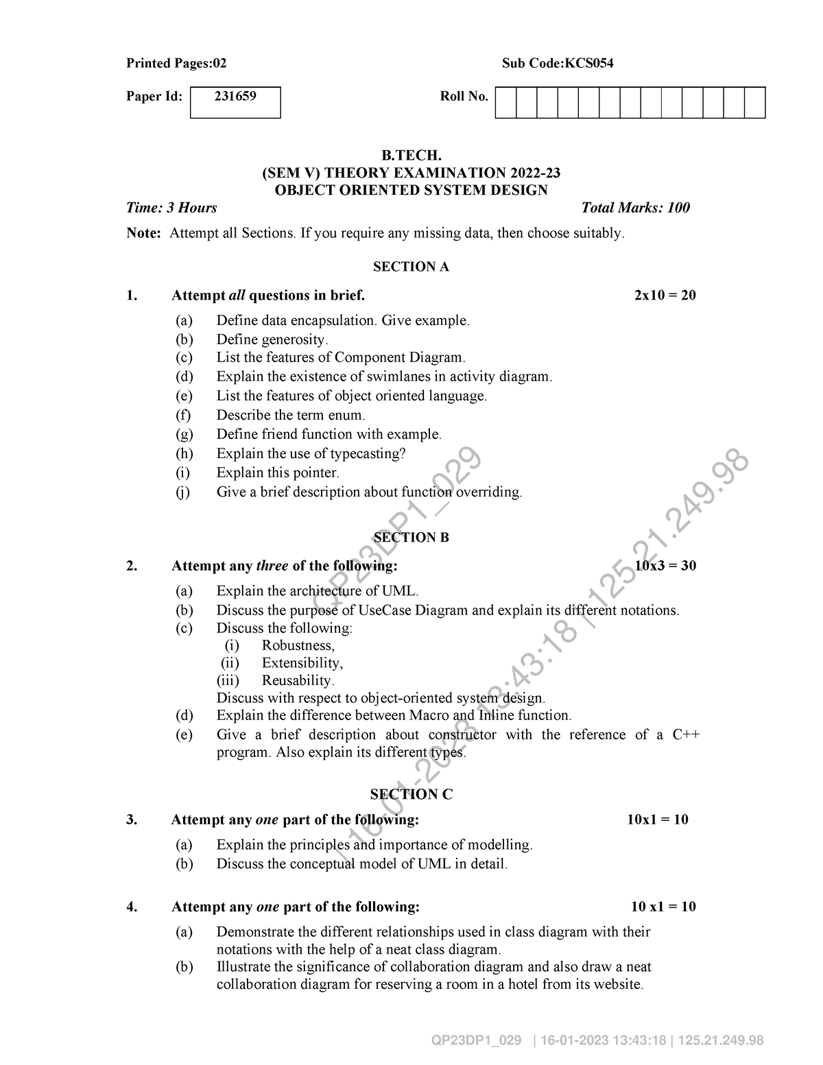 KCS054 - UNIVERSITY QUESTION PAPER - QP23DP1_ | 16-01-2023 13:43:18 ...