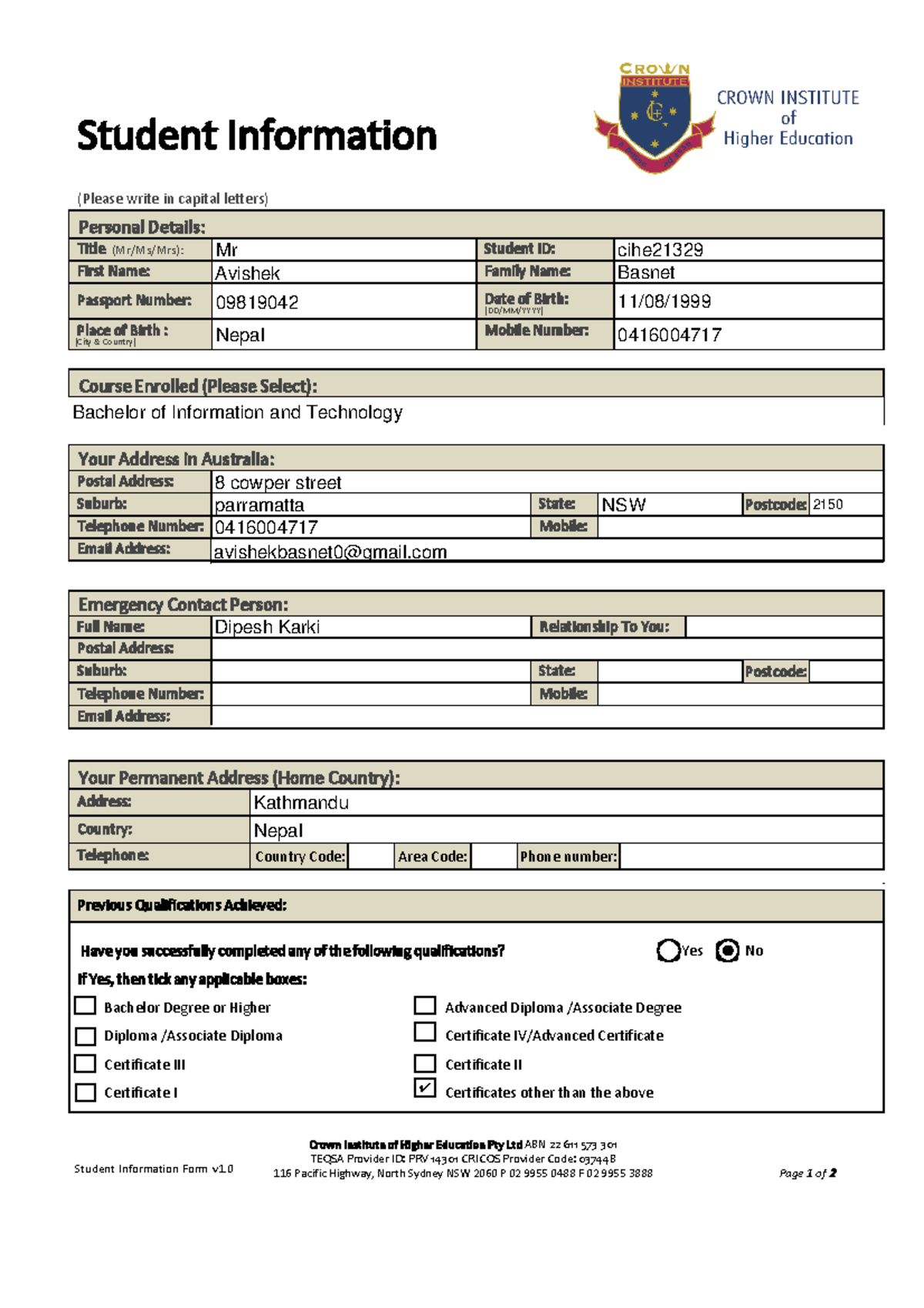 Orientation Forms (23) - Personal Details: Title (Mr/Ms/Mrs): Student ...