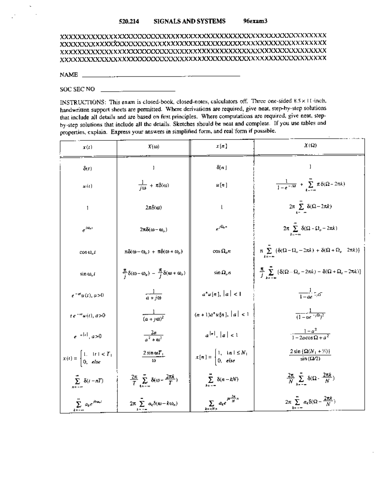 Signals Systems Exam7 - Exam 7 - EN.520.214. - Studocu