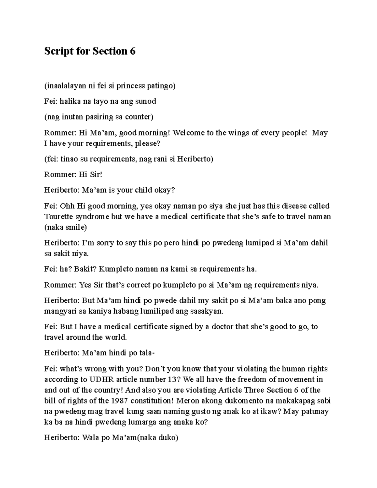 Script for Section 6 - none - Script for Section 6 (inaalalayan ni fei ...