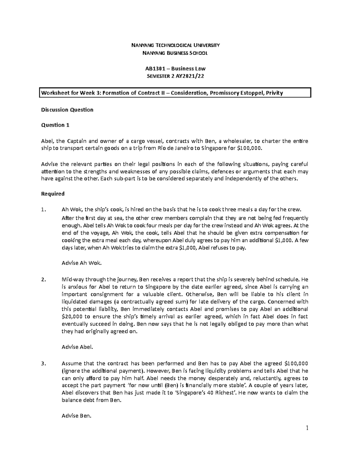 Ab1301 Business Law Lecture 3 Notes Complete Nanyang Technological University Nanyang Business Ab1301 Business Law Lecture 3 Notes Complete Nanyang Technological University Nanyang Business