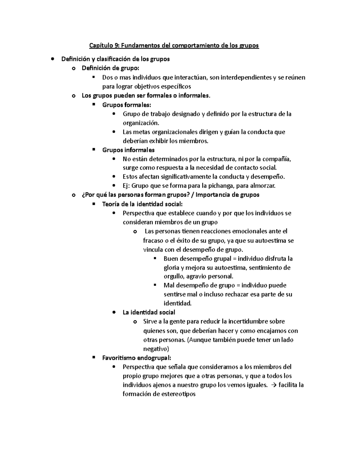Resumen caps - Capítulo 9: Fundamentos del comportamiento de los grupos ...