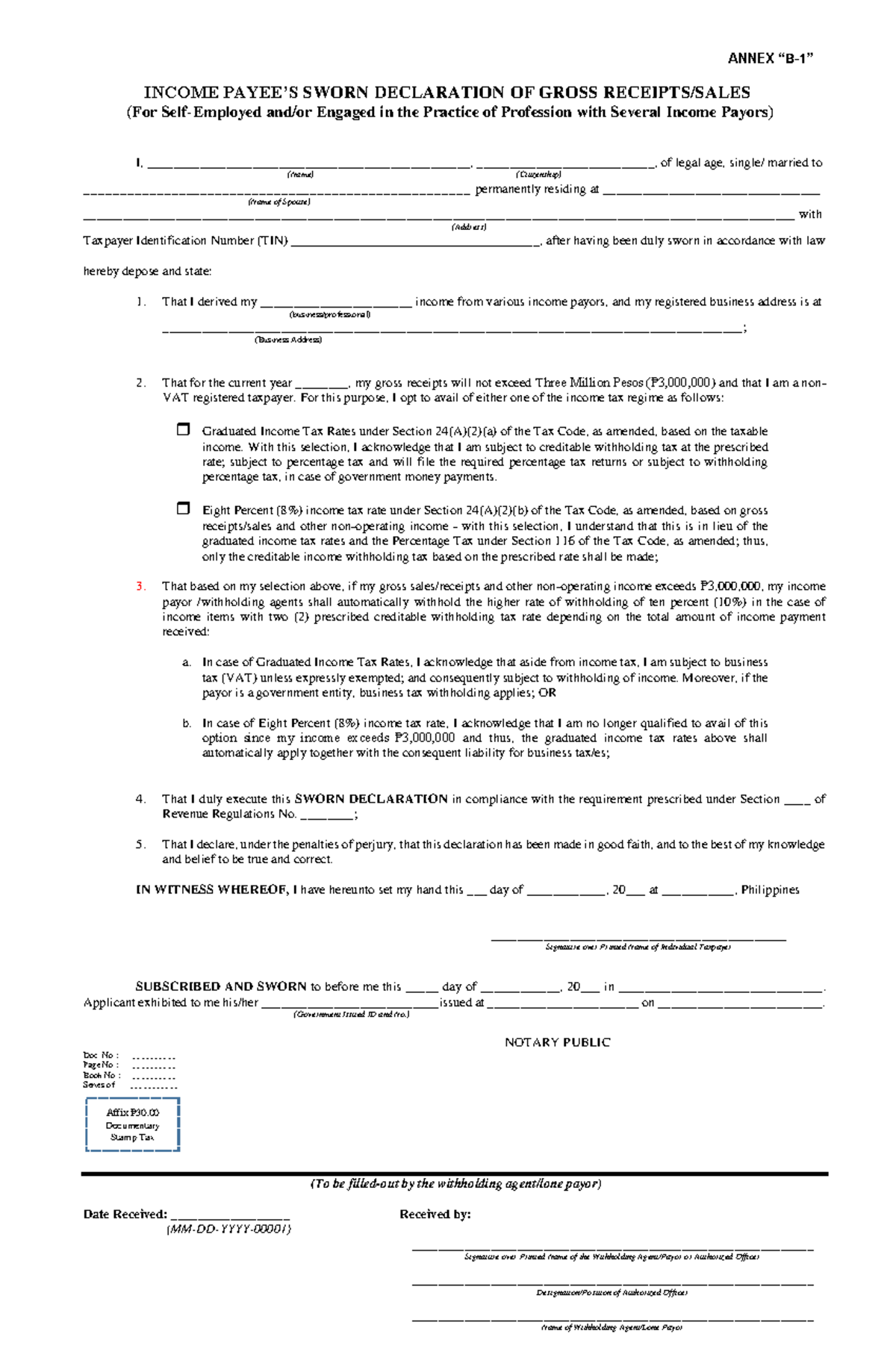 Annex b 1 rr 11 2018 2 - ASDASDAS - ANNEX “B-1” INCOME PAYEE’S SWORN ...