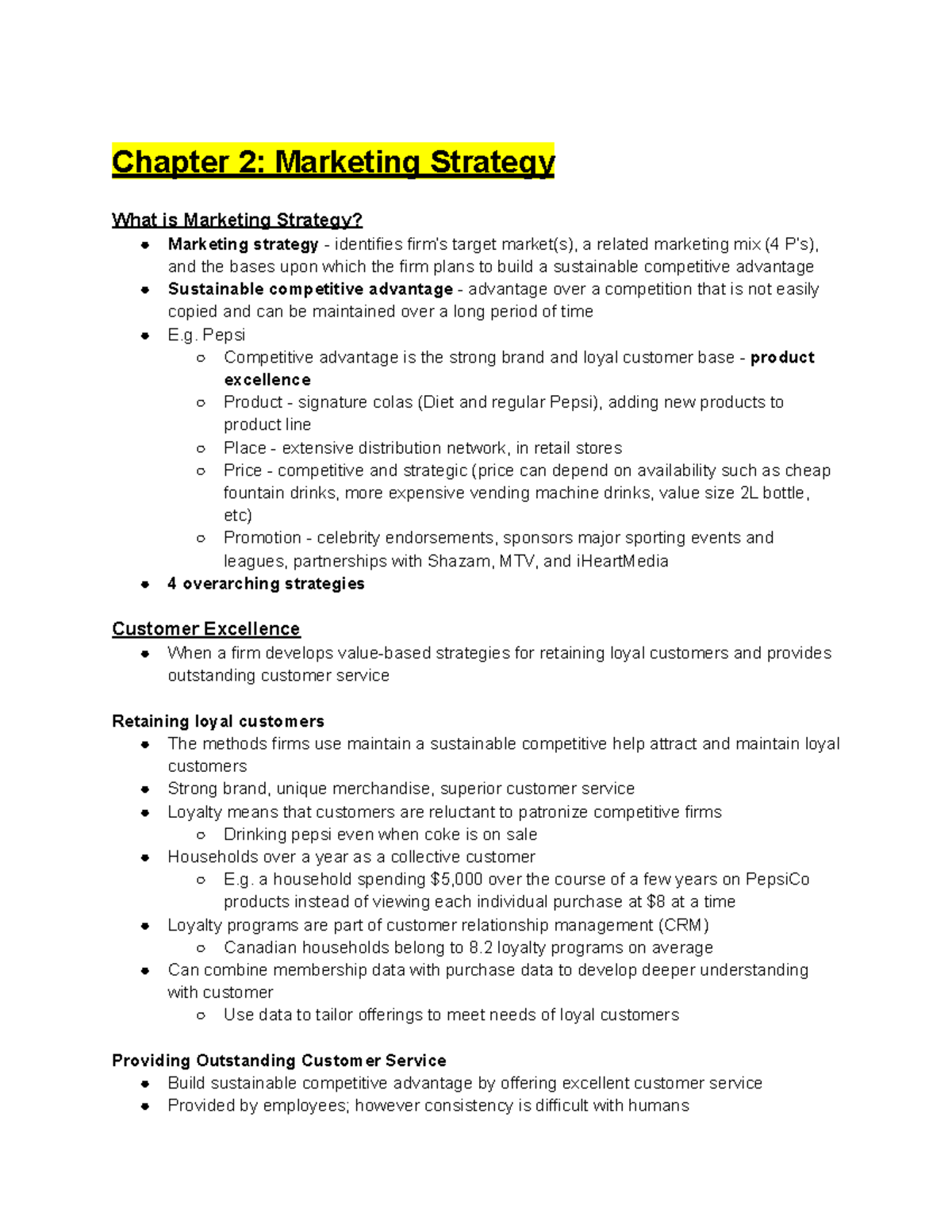 MOS2320 chapter 2 textbook notes - Chapter 2: Marketing Strategy What ...